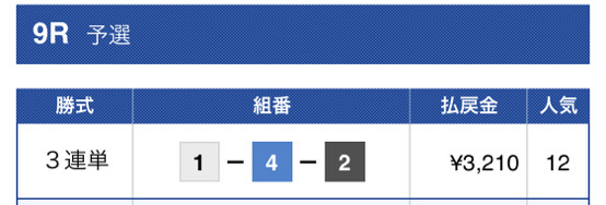 ボートワン有料予想２レース目結果