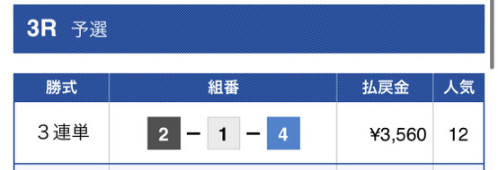 花舟有料予想1レース目結果