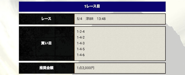 競艇神風有料予想1レース目買い目