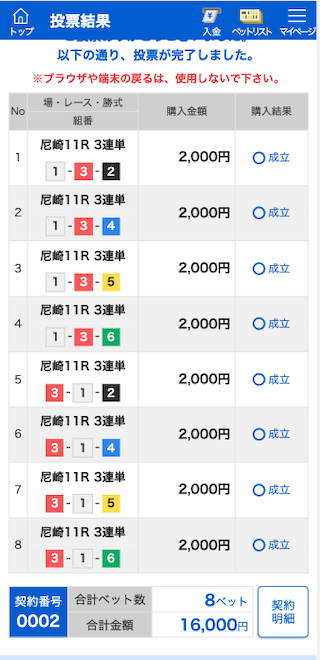 競艇道場無料予想2021年6月14日購入画面
