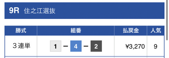 アタリ舟最上位プラン1レース目結果