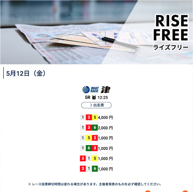 プロ競艇ライズ2023年5月12日無料予想買い目