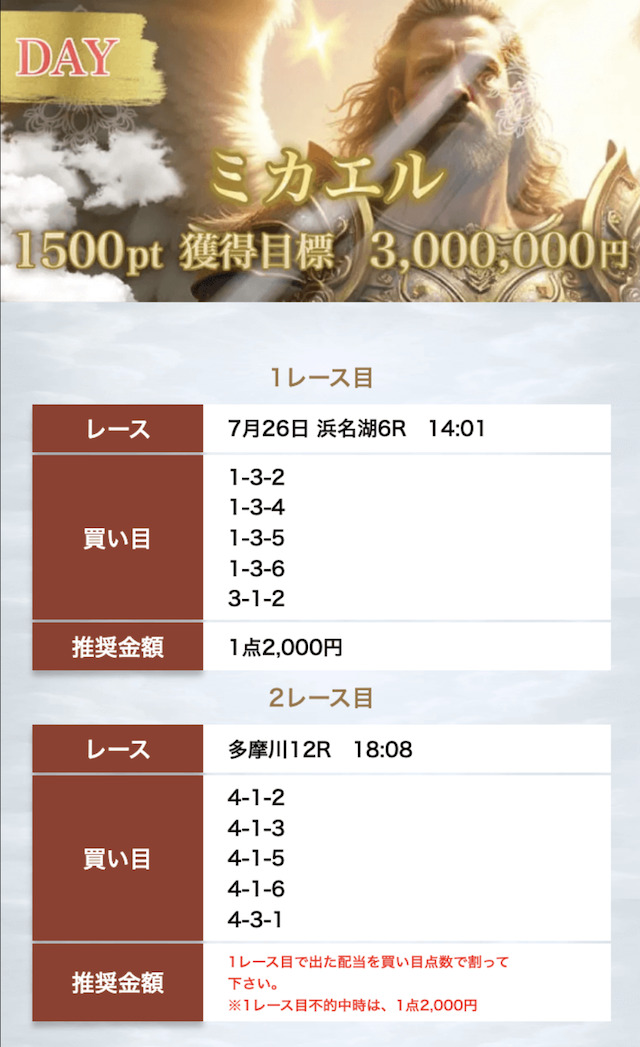 7月26日のボートヘブンの有料予想「ミカエル」プランの画像
